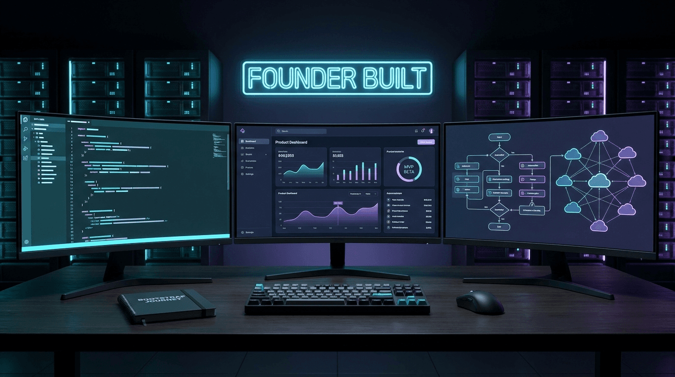 Founder built SaaS MVP workstation visual