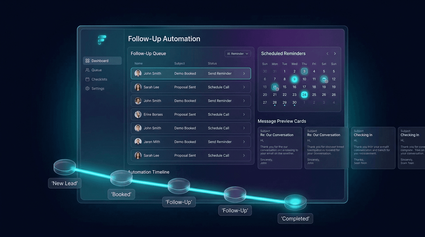 Follow-up automation dashboard with reminders and re-engagement signals