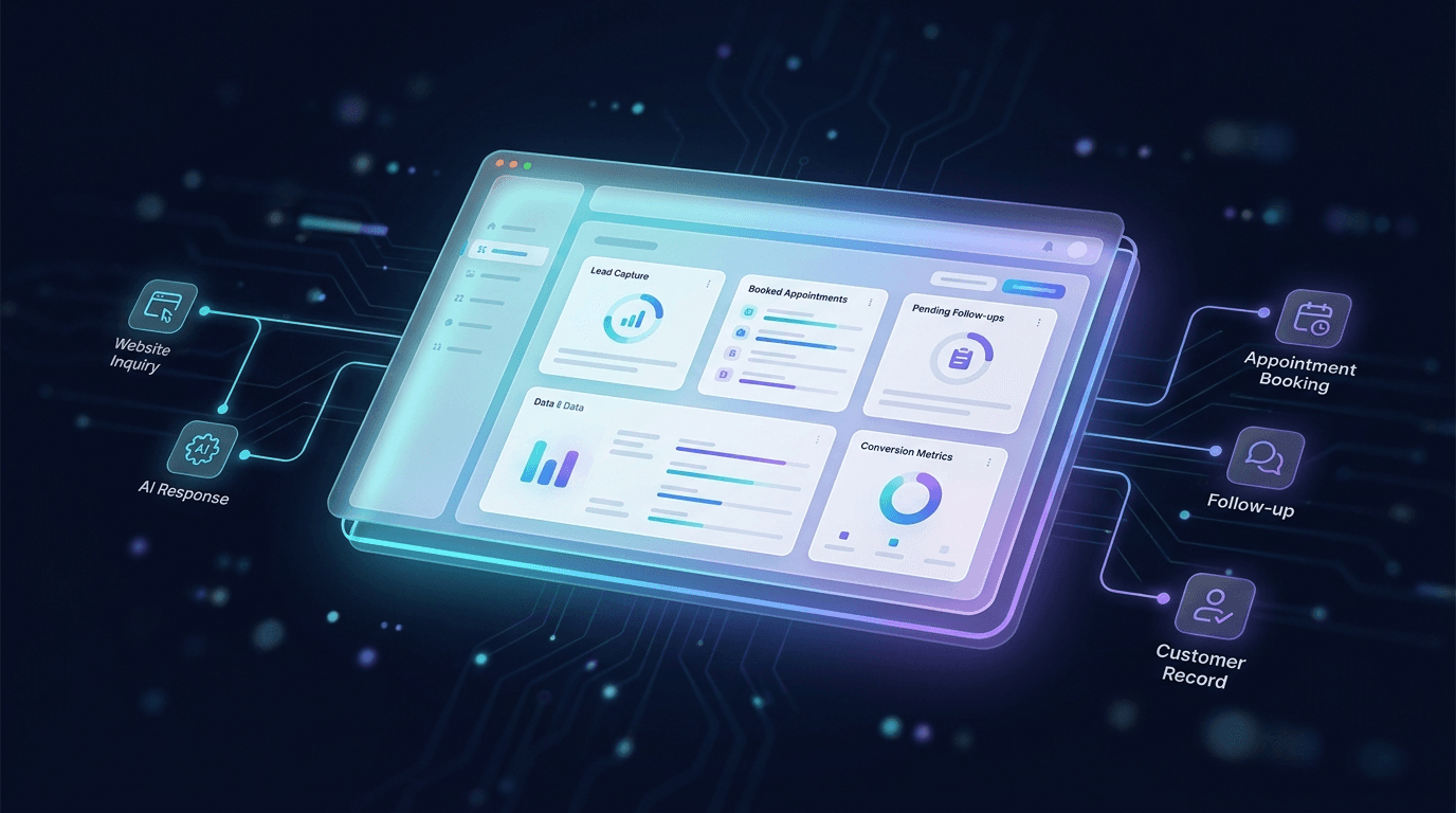 WebMayestro premium AI front desk dashboard visual