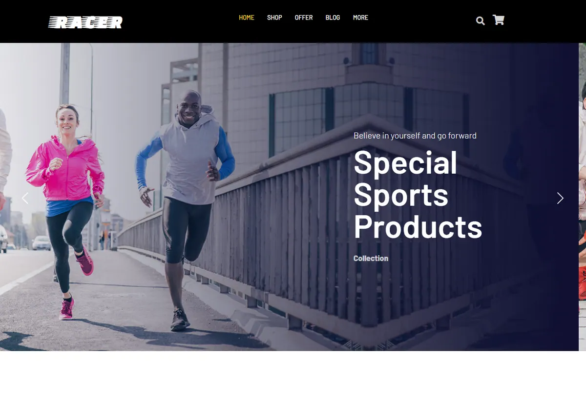 Sports products ecommerce homepage preview
