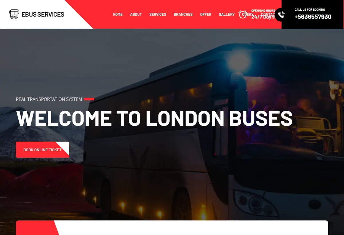 Ebus travel WordPress service website preview