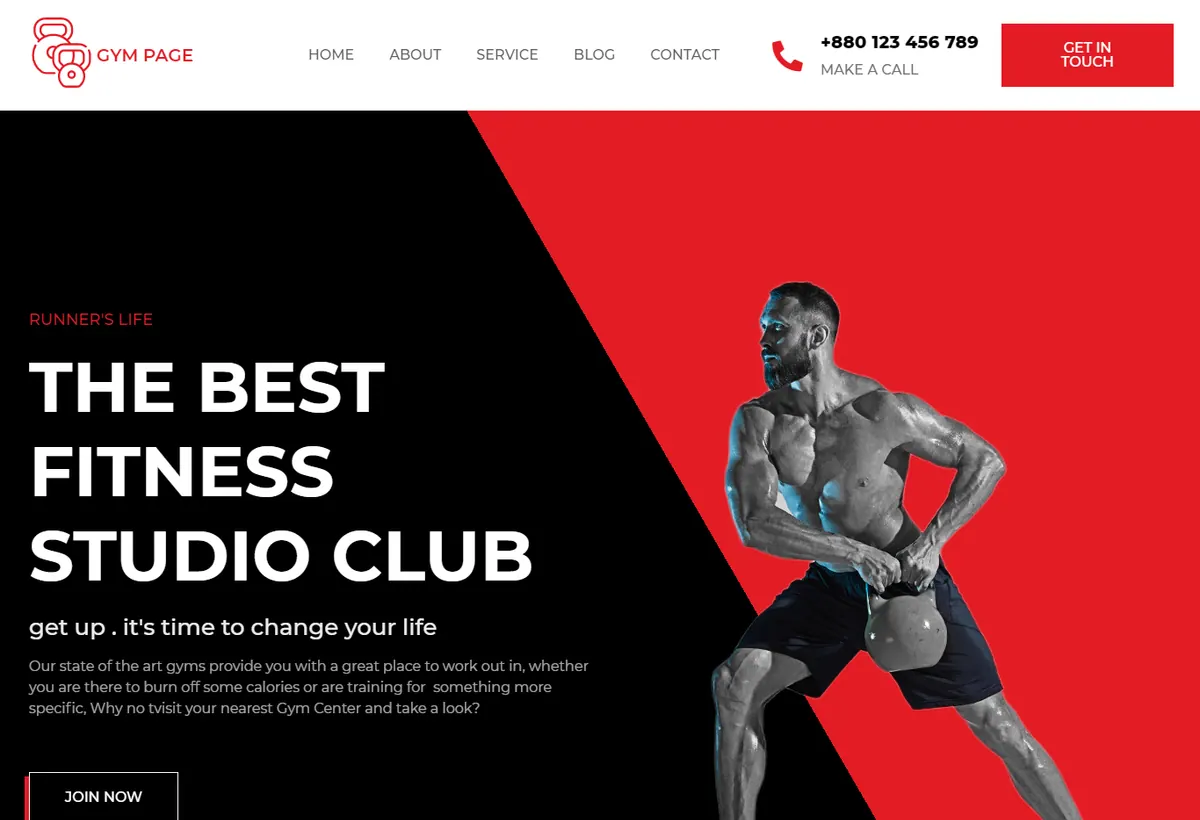 Gym studio WordPress service website preview