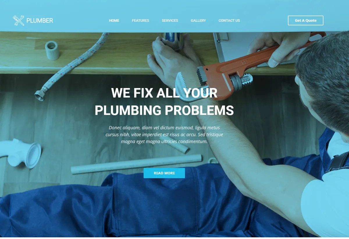 Plumber service WordPress website preview